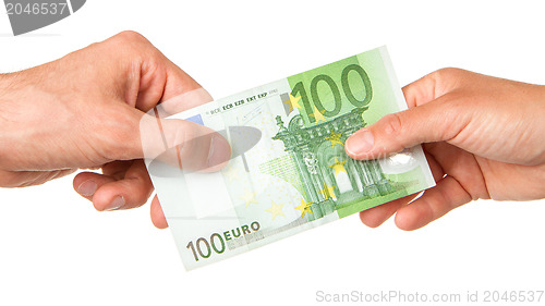 Image of Man giving 100 euro to a woman