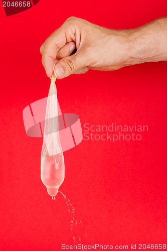 Image of Condom with water but leaking