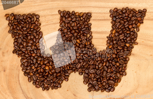 Image of Letter W, alphabet from coffee beans