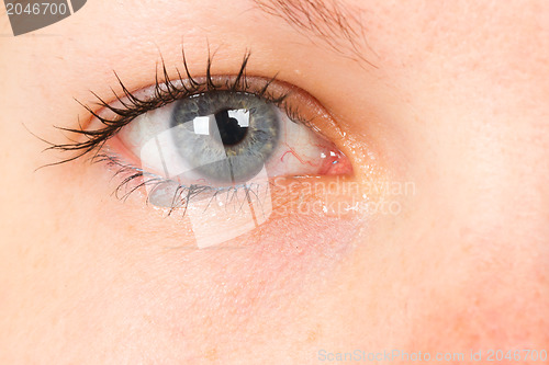 Image of Women eye, close-up, blue, tear