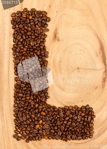 Image of Letter L, alphabet from coffee beans