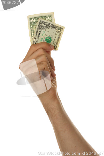 Image of Man holding a one dollar bill in his hand