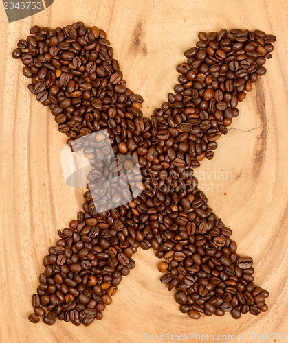 Image of Letter X, alphabet from coffee beans