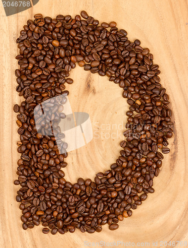 Image of Letter D, alphabet from coffee beans