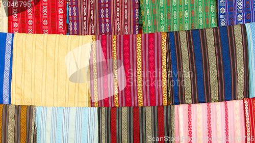 Image of Silk scarfs on display in a silk factory