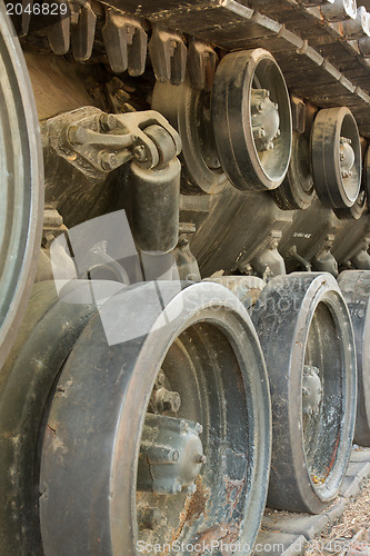 Image of Closeup Of Army Tank Track Wheels