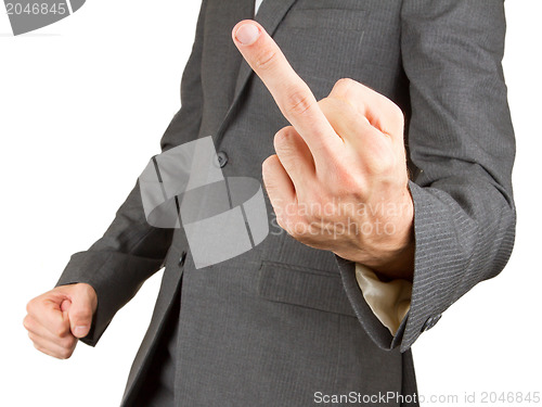 Image of Business man making a rude hand gesture