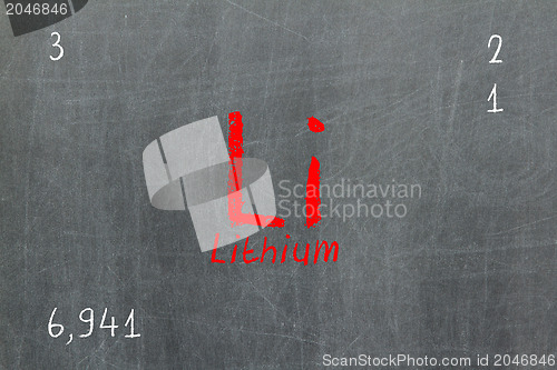 Image of Isolated blackboard with periodic table, Lithium