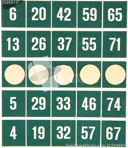 Image of Green bingo card isolated