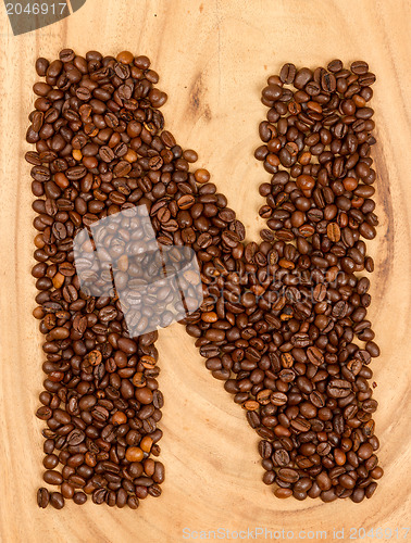 Image of Letter N, alphabet from coffee beans