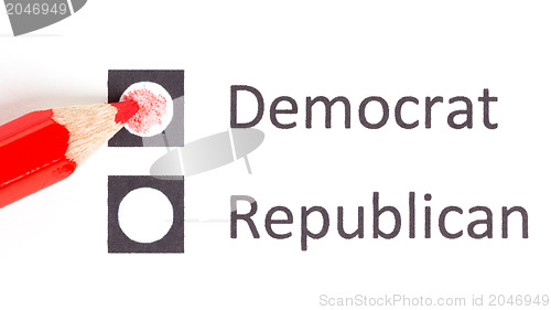 Image of Red pencil choosing between democrat and republican