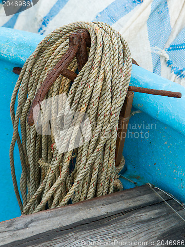 Image of Old rusty anchor on a fishingboat