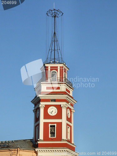 Image of Red clock tower in Saint Petersburg