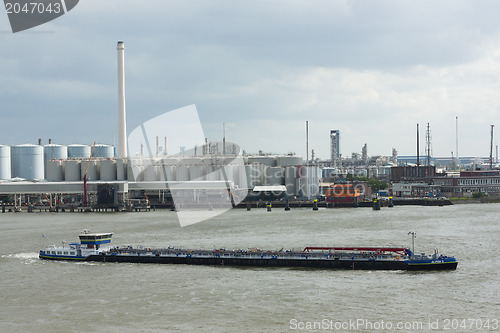 Image of Small chemical tanker sailing in the port of Rotterdam (Holland)