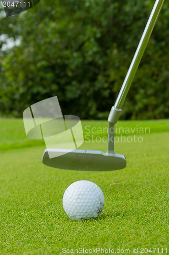 Image of Golf ball on front of a driver