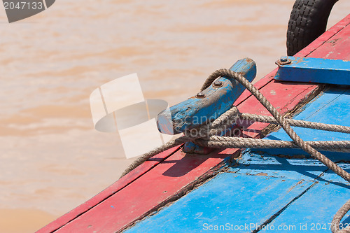 Image of Mooring rope on a small fishing boat in Vietnam