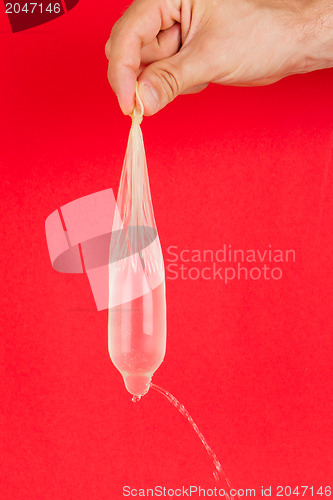 Image of Condom with water but leaking