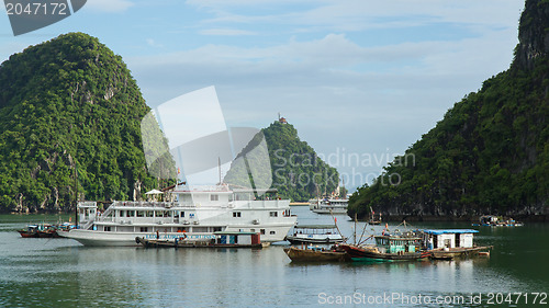Image of HA LONG BAY, VIETNAM AUG 10, 2012. Tourist Boats in Ha Long Bay.