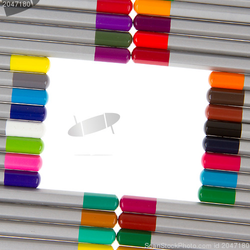 Image of Many different color pencils, square