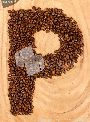 Image of Letter P, alphabet from coffee beans