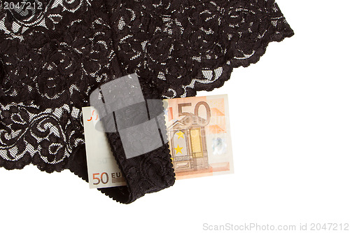 Image of Woman's panties and 50 euro isolated on a white background