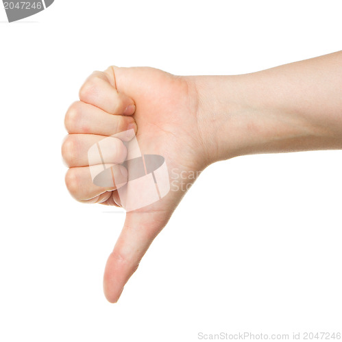 Image of Image of a womans hand showing thumb down