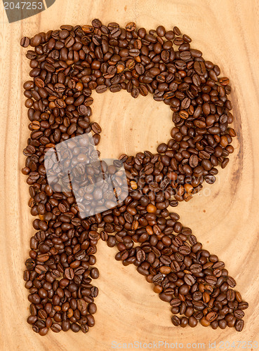 Image of Letter R, alphabet from coffee beans