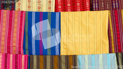 Image of Silk scarfs on display in a silk factory