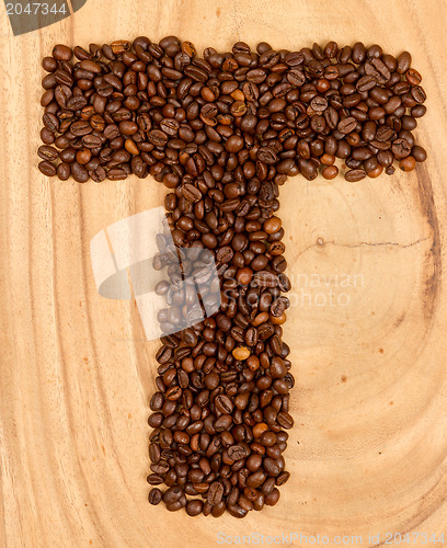 Image of Letter T, alphabet from coffee beans