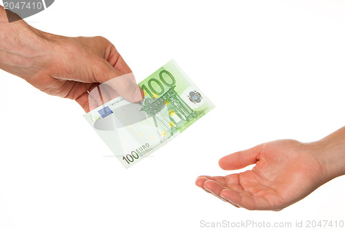 Image of Man giving 100 euro to a woman