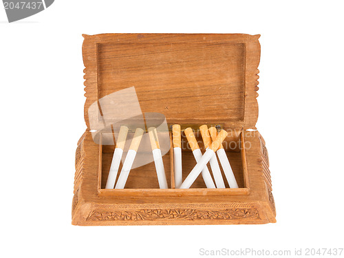 Image of Cigarettes in handcarved wooden box