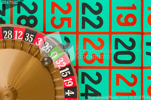 Image of Roulette table, wheel and ball