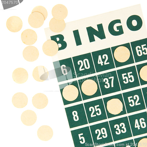 Image of Green bingo card isolated