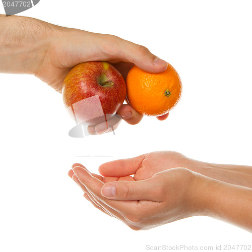 Image of Giving an apple and an orange