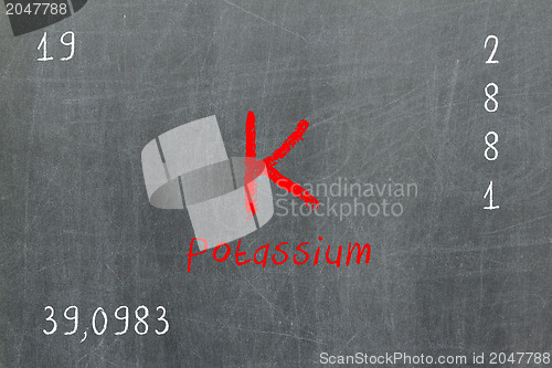 Image of Isolated blackboard with periodic table, Potassium