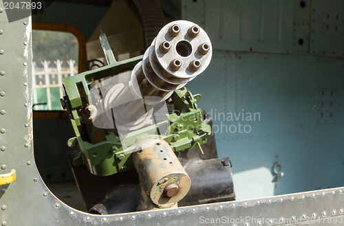 Image of Chaingun in an old American helicopter used in the Vietnam war