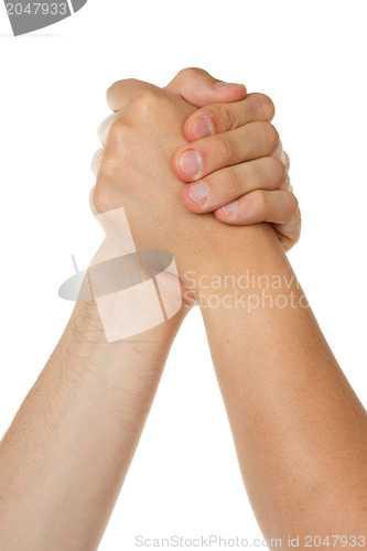 Image of Man and woman in arm wrestlin