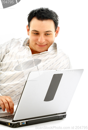 Image of portrait of relaxed man with laptop