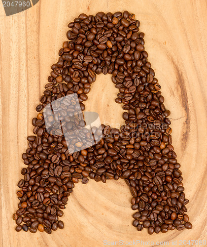 Image of Letter A, alphabet from coffee beans