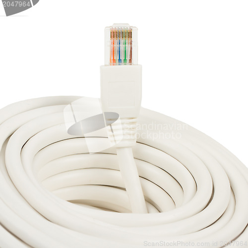 Image of Close-up of a white RJ45 network plug