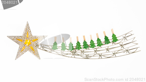 Image of Falling star, christmas decoration with small clothing pins isol