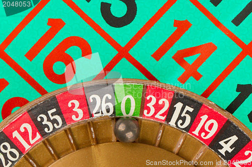 Image of Roulette table, wheel and ball