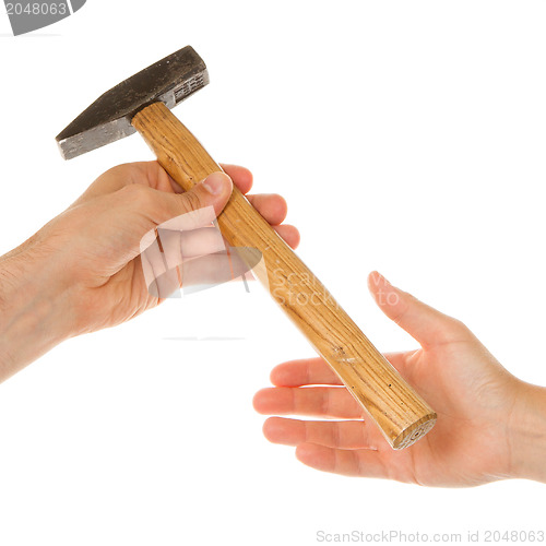 Image of Man giving woman hammer