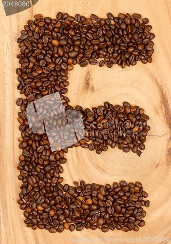 Image of Letter E, alphabet from coffee beans