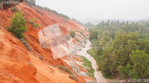 Image of Ham Tien canyon in Vietnam, covert in fog