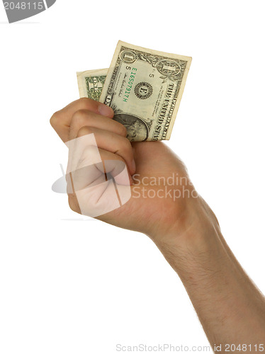 Image of Man holding a one dollar bill in his hand