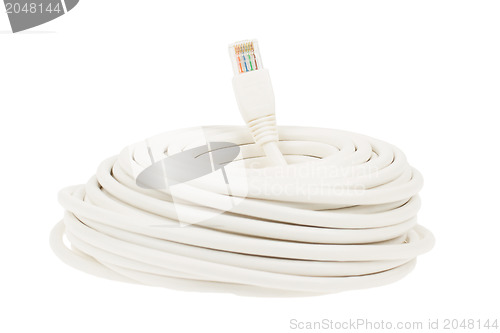 Image of Close-up of a white RJ45 network plug