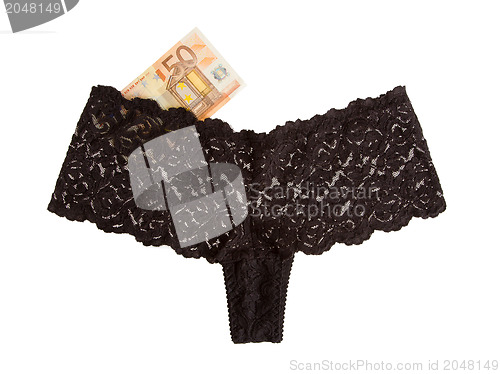 Image of Woman's panties and 50 euro isolated on a white background
