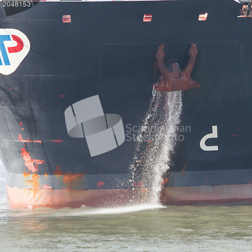 Image of Bow of the oil tanker with anchor 