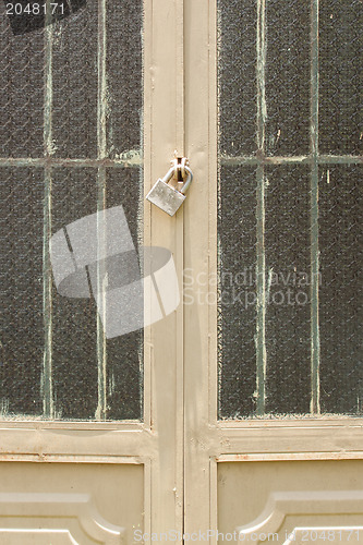 Image of Closed metal lock door security protection